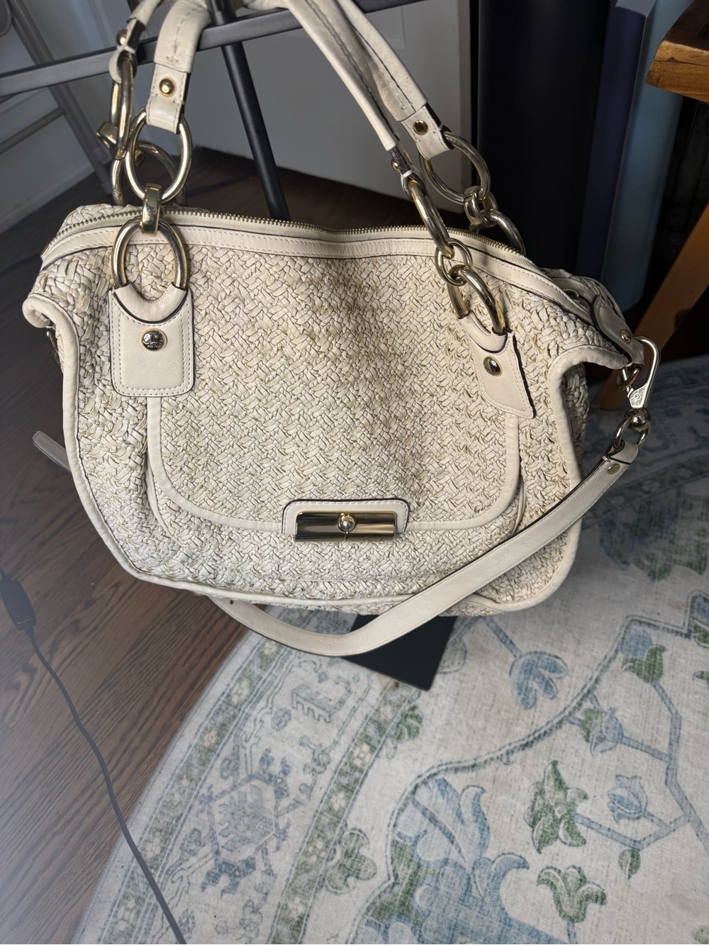 Coach Kristin Pinnacle Woven Leather Satchel Woven Leather Shoulder Bag in Ivory